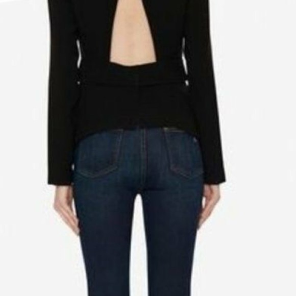 Intermix Nadya Open Back Long Sleeve Peplum Crepe Top in Black - Size Small - Picture 2 of 10
